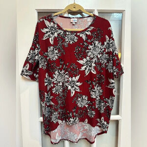 LuLaRoe Irma Red Black Floral Oversized High Low Tunic Top Size Small S - Med